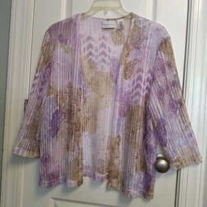 Purple Brown Sheer Open Cardigan Womens L Event Paisley Floral Church Party